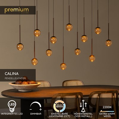 Lucide CALINA - Pendelleuchten - LED Dim. - CCT - 12x7W 2200K/3300K - Kaffee | Premium